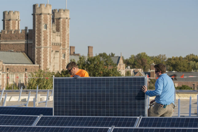 Solar panels being installed on Hillman Hall